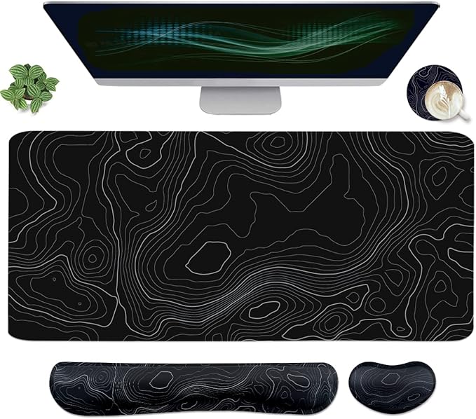 Topographic Mouse Pad Set, Extended Mouse Pad+Keyboard Wrist Rest, Memory Foam by WBWEIRDBEAST
