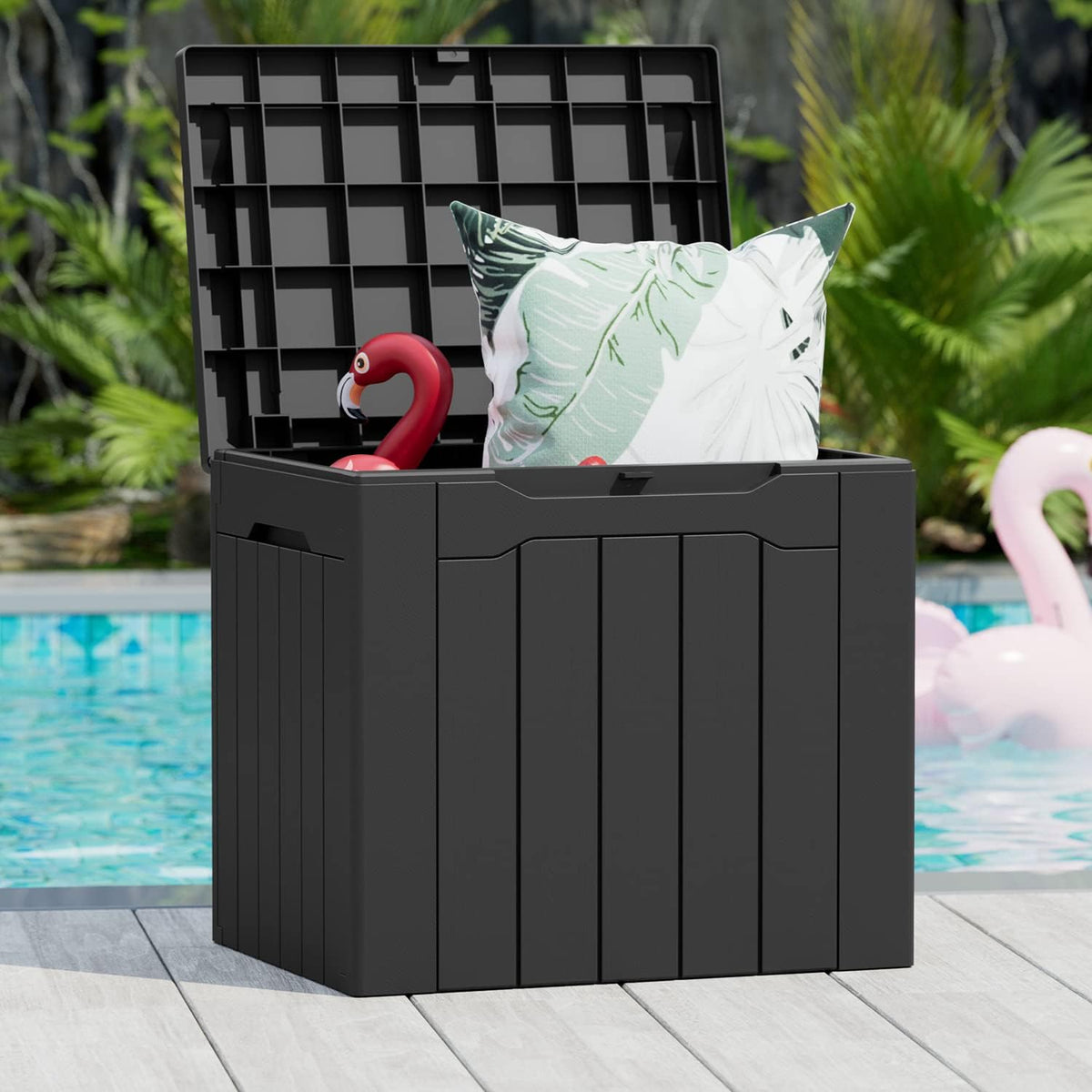 greesum 100 & 31 gallon black resin lockable on a desk or shelf