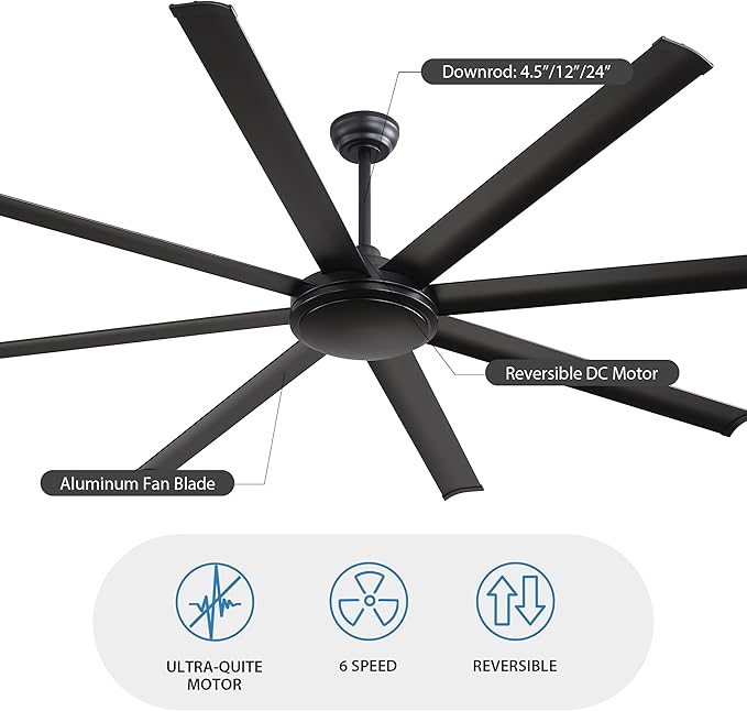 WINGBO 80 Inch Industrial Ceiling Fan without Light, 8 Aluminum Blades Ceiling - Image 6