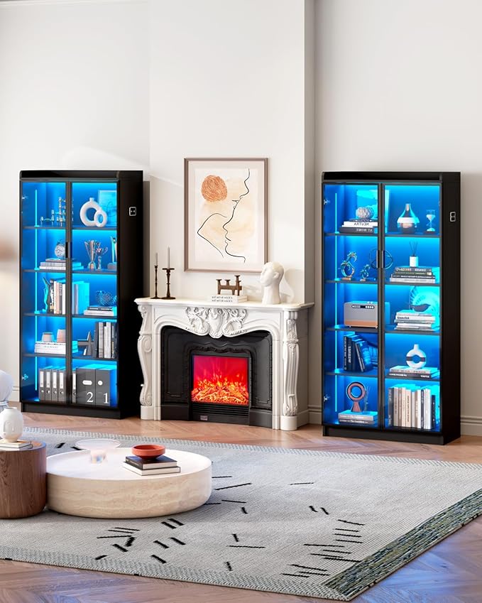 Dystler Display Cabinet with Glass Doors and Shelves, 5 Tier Display Case - Image 8
