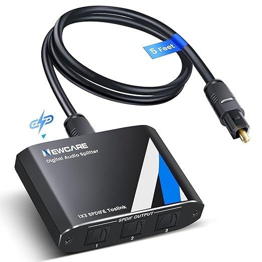NEWCARE Optical Audio Splitter 1 in 3 Out, SPDIF Toslink Digital Optical Audio by NEWCARE