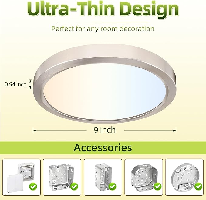 hykolity 2 Pack 9 Inch Selectable CCT LED Round Flat Panel Light, 18W 1800LM - Image 5