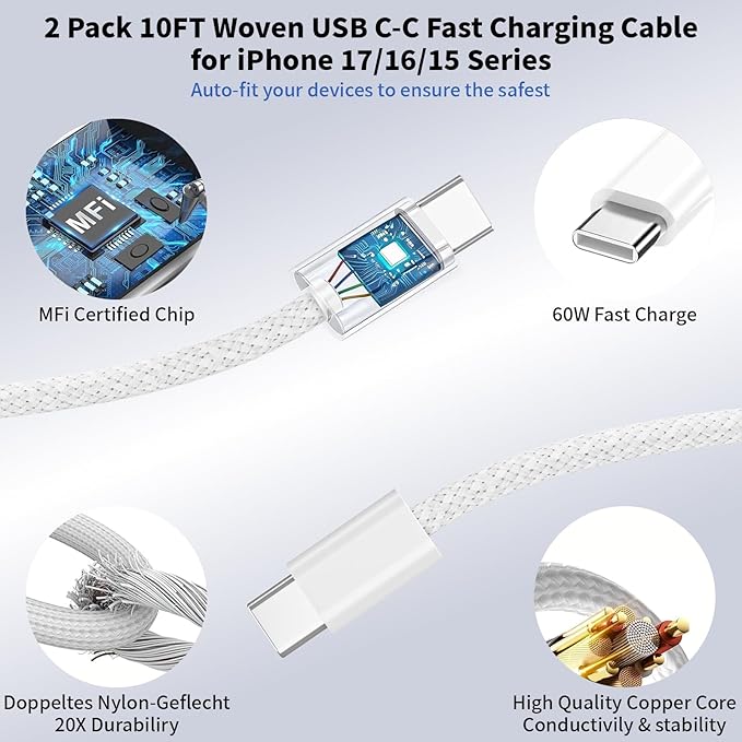 2 Pack Fast Charger iPhone 17/16/15, 40W USB C Dynamic Apple Adapter - Image 3