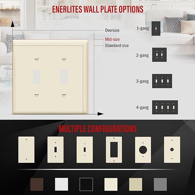 ENERLITES Toggle Light Switch Wall Plate, Gloss Finish, Midway Size 2-Gang - Image 4