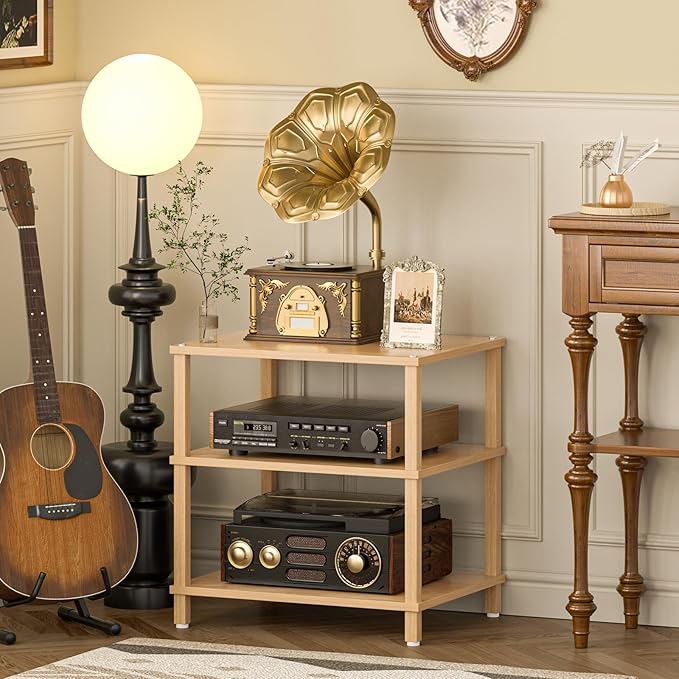 3-Tier AV Media Player Stand, Natural Stereo Cabinet, Modern Audio Shelf - Image 4