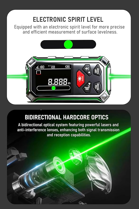 ZC-SG60 Dual Laser Measuring Tool, 196Ft Green-Beam Bilateral Digital Laser - Image 6