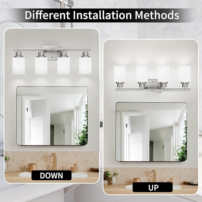 DIKAIDA Bathroom Vanity Light, 4-Light Nickel Modern Bathroom Light Fixtures - Image 5