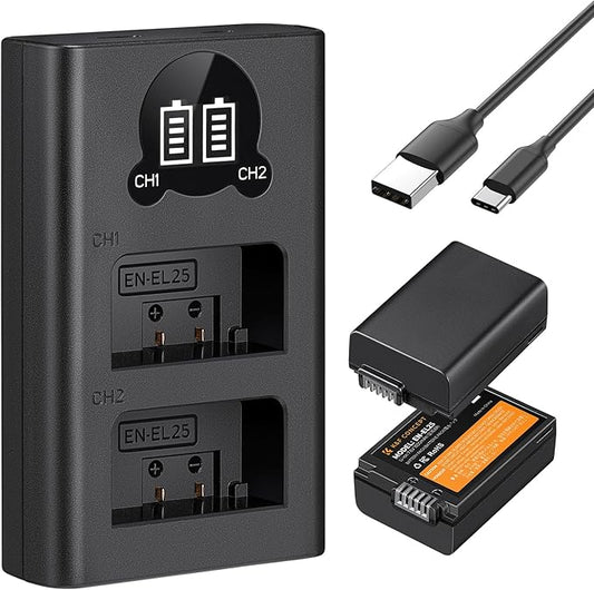 K&F CONCEPT 1600mAh EN-EL25 Battery 2-Pack EN-EL25A Battery and Dual LCD by KFCONCEPT