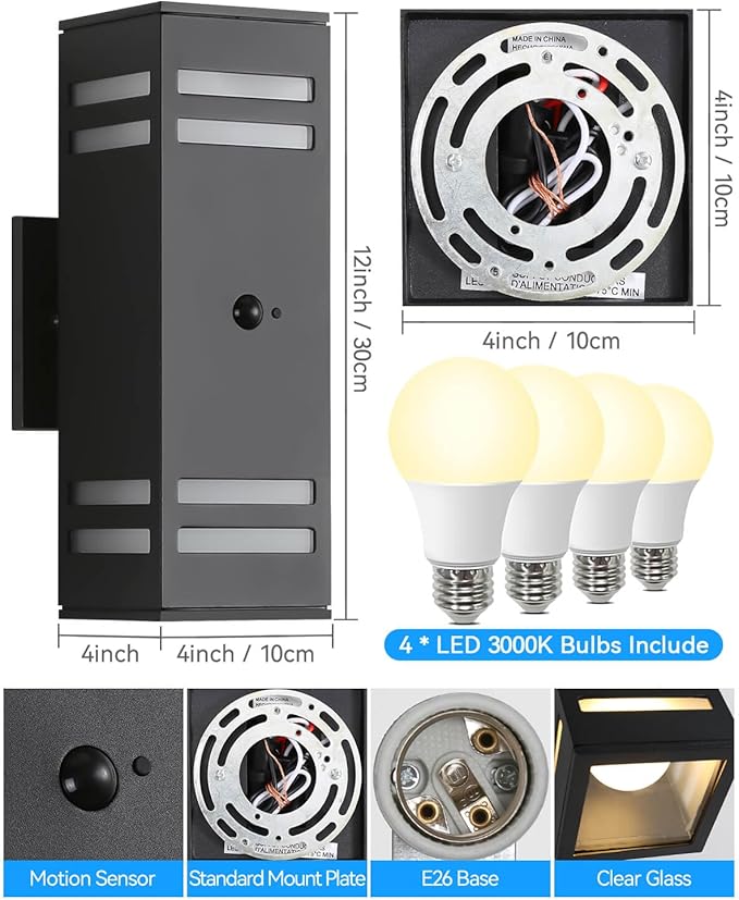 Zinola Motion Sensor Outdoor Lights 2 Pack, Modern Outdoor Wall Lights Black - Image 4