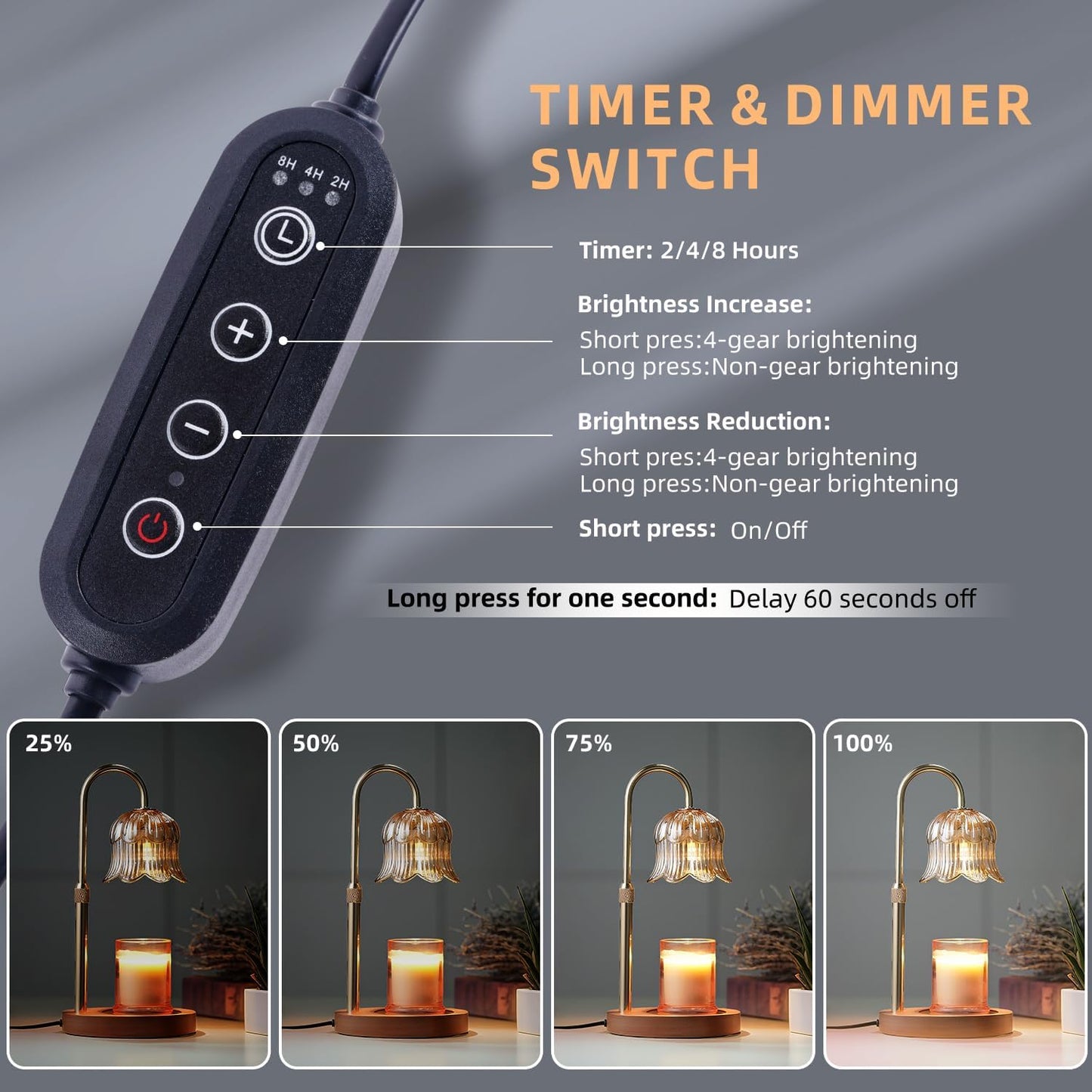 CRMILL Candle Warmer Lamp with Timer: Adjustable Dimmable Height Adjustable Warming - Flower Shape Wax Lamp Jar Candles No Flame Modern Home Decor Table Lights - Home Living Bedroom
