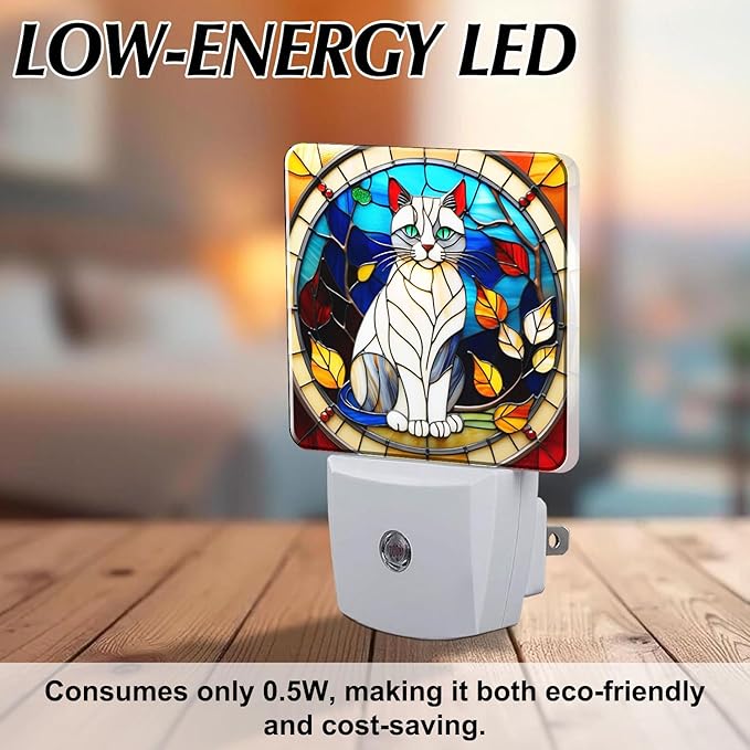 PODMemory Cat Stained Glass Night Lights Plug into Wall - Image 6