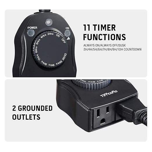 TiFFCOFiO Outdoor Timer Outlet, Dusk to Dawn Light Sensor Timer Weatherproof - Image 2
