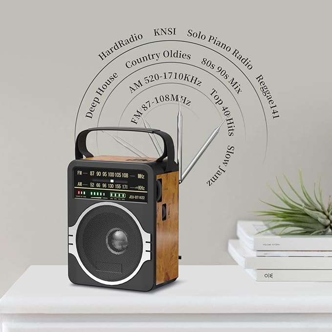 JEUJUG Portable AM FM Radio, FM Radio Built-in Rechargeable Battery/DC D*4 Cell - Image 2