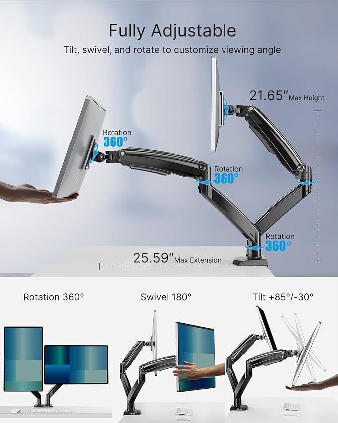 HUANUO Dual Monitor Stand for 13 to 35 inch, Premium Dual Monitor Mount - Image 5