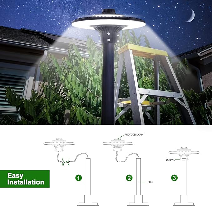 100W LED Post Top Light with Photocell, 14000Lm 5000K Circular Area Pole Lights - Image 5
