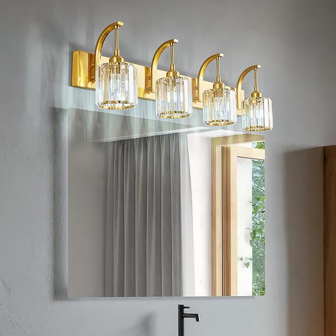 FDPBY 4-Light Crystal Vanity Light, Modern Gold Bathroom Wall Sconce - Image 6