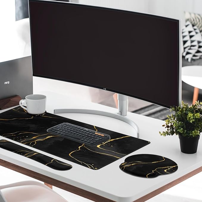 Britimes Black Gold Marble Keyboard Mouse Pad Set 4in1 Large Mousepad+Keyboard - Image 3