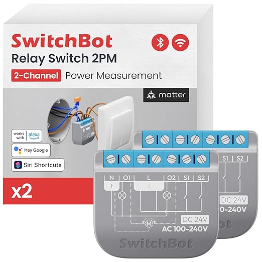 SwitchBot Smart Relay Switch 2PM, Power Metering, Dual Light Control, Built-in by SwitchBot