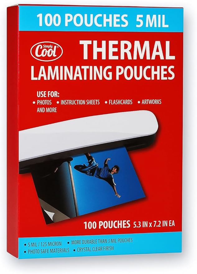 5MIL Thermal Laminating Sheets 5.3x7.2 inch, Photo Size Dry-Erase Friendly by SimplyCool