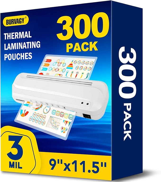 BURVAGY 300 Pack Laminating Sheets, 3 Mil, 9 x 11.5 Inches Thermal Laminating by BURVAGY