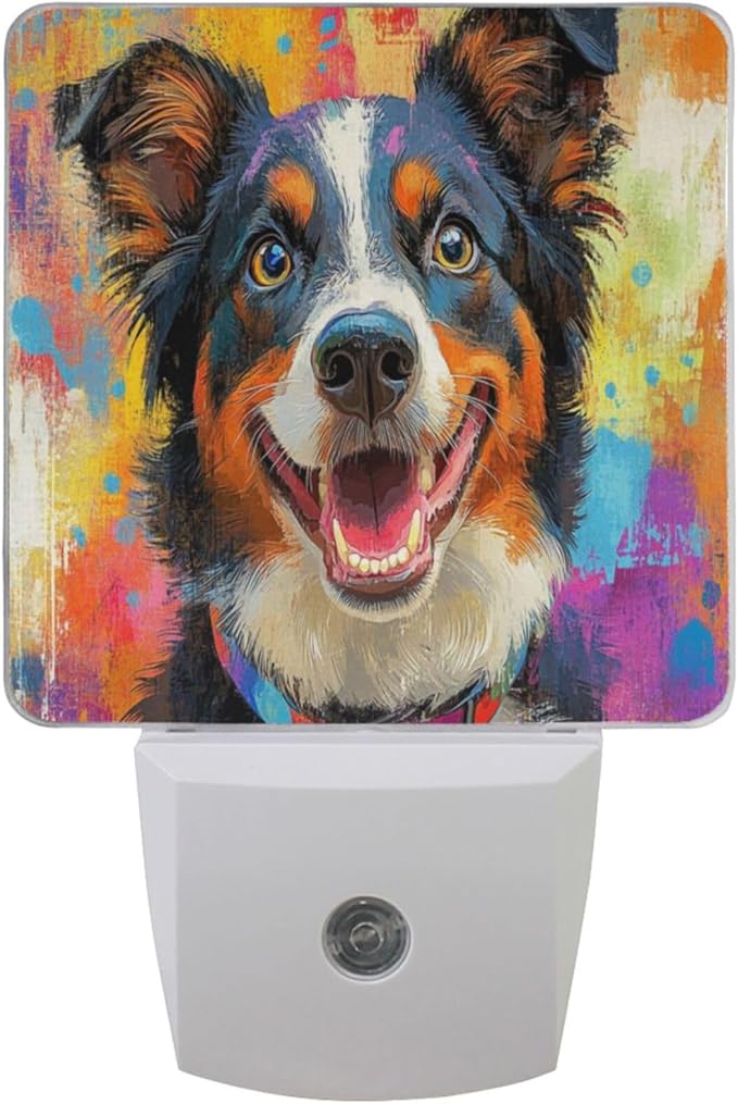 Pigsaly Led Night Light Colorful Australian Shepherds Dog Night Light Plug in by Pigsaly