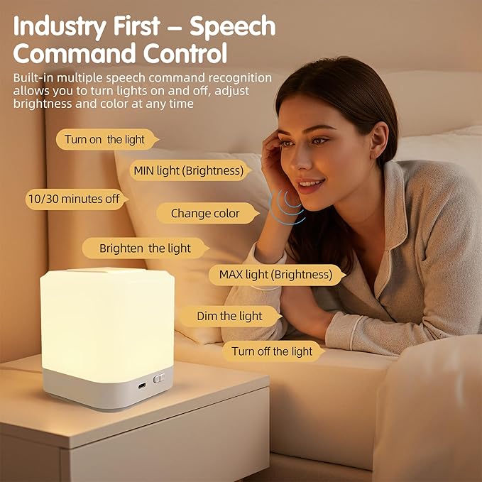 LIPKAHH Touch Lamp for Nightstand, Speech Control Bedside Lamp Touch Control - Image 3