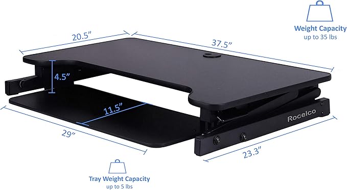 Rocelco 40" Large Height Adjustable Standing Desk Converter - Image 4