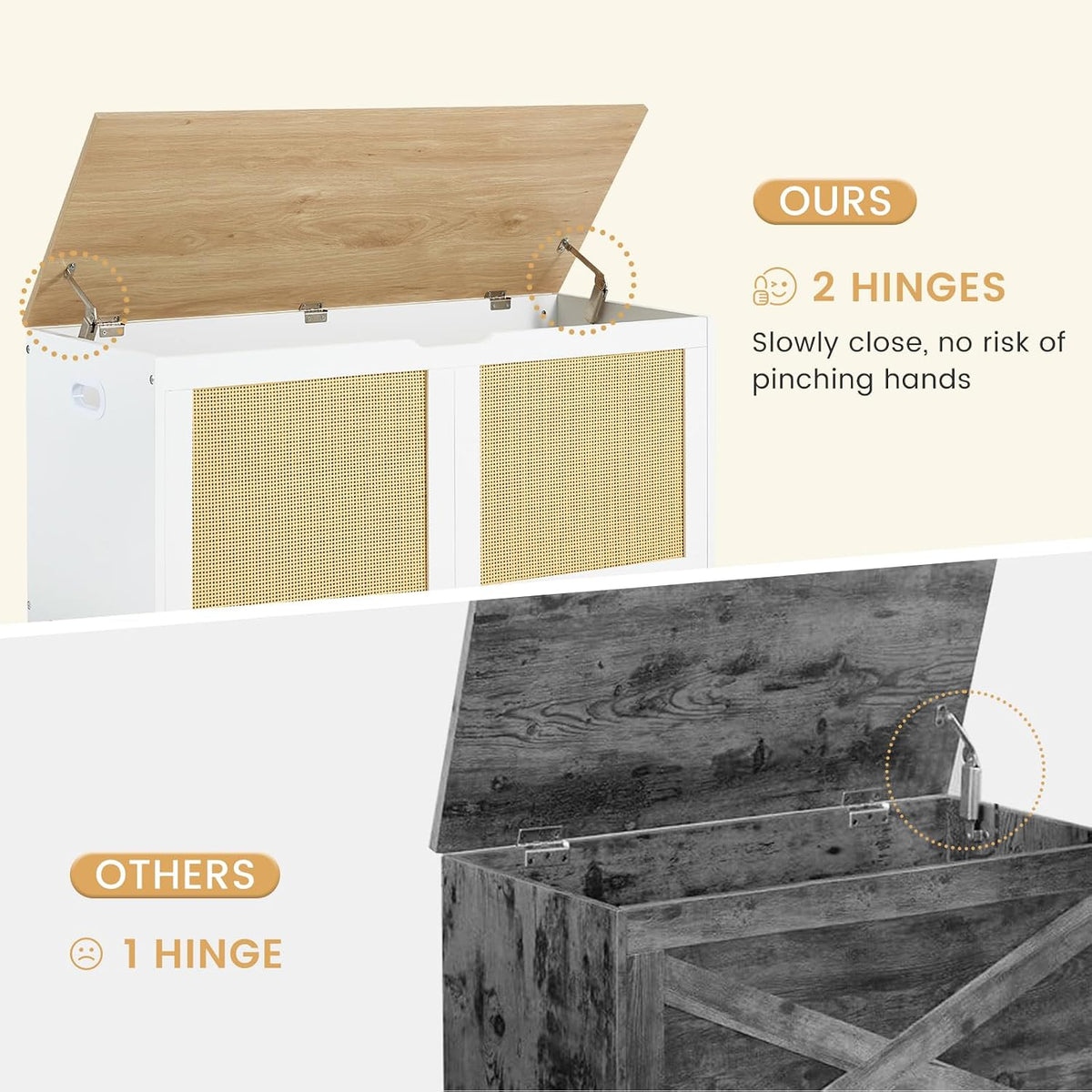 erommy 39.4" storage chest with 2 safety hinges, side view