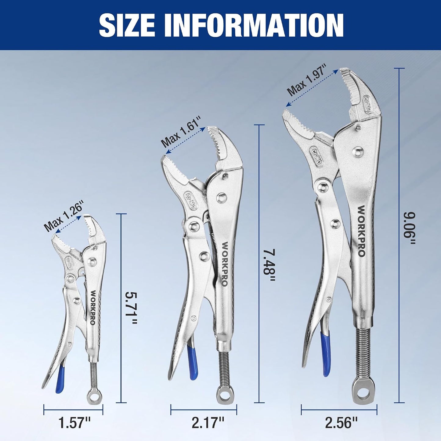 WORKPRO 5-Piece Locking Pliers Set, 5"/7"/10" Curved Jaw & 6.5"/9.5" Long Nose, CR-MO Steel Construction with Perforated Screw, Multipurpose Clamping Tool Kit for Automotive, Welding, and Home DIY