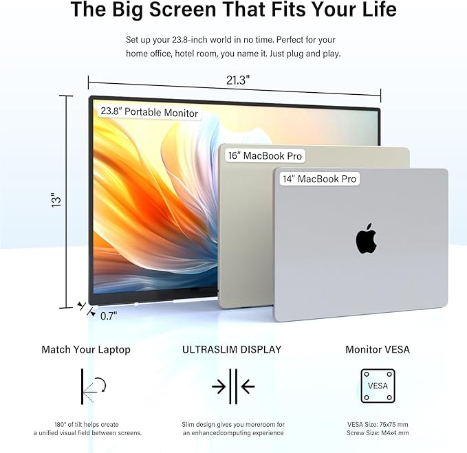 InnoView Large Portable Monitor 23.8inch FHD 1080P 144Hz USB-C, HDMI Computer - Image 4