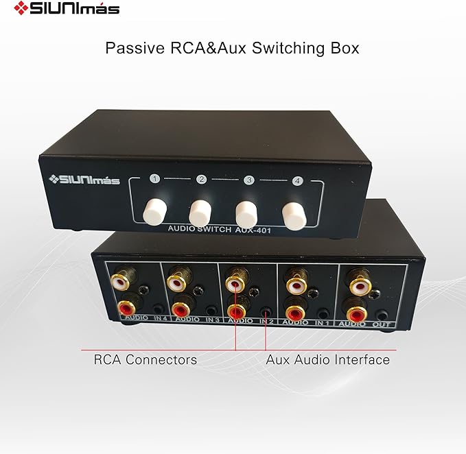 SIUNIMAS 4-in 1-Out RCA and 3.5mm Aux Audio Receiver Switching Box 4 Channels - Image 5