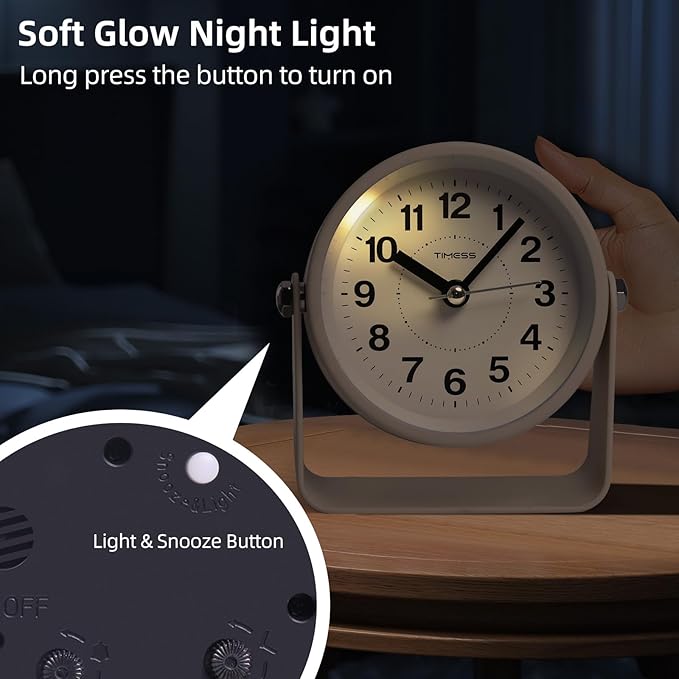 TIMESS Analog Alarm Clock, Silent Non-Ticking Quartz Movement, Battery-Operated - Image 5