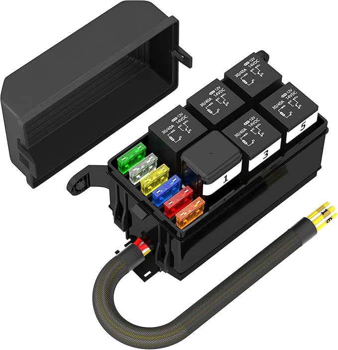 Fuse Box 12V Relay Box 6 Way Automotive Waterproof Relay Fuse Box Pre-Wired by Joinfworld