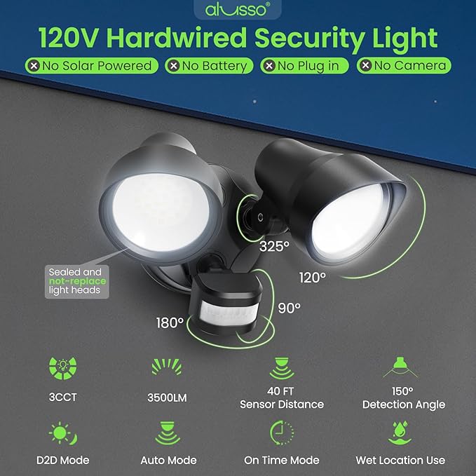 ALUSSO Motion Sensor Outdoor Lights, 30W 3500LM Flood Lights Outdoor, 3 Modes - Image 3