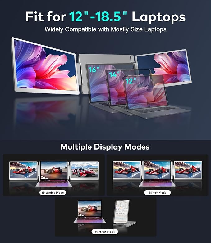 15.6" Laptop Screen Extender, Left Screen 360° Flip Triple Screen Monitor - Image 6