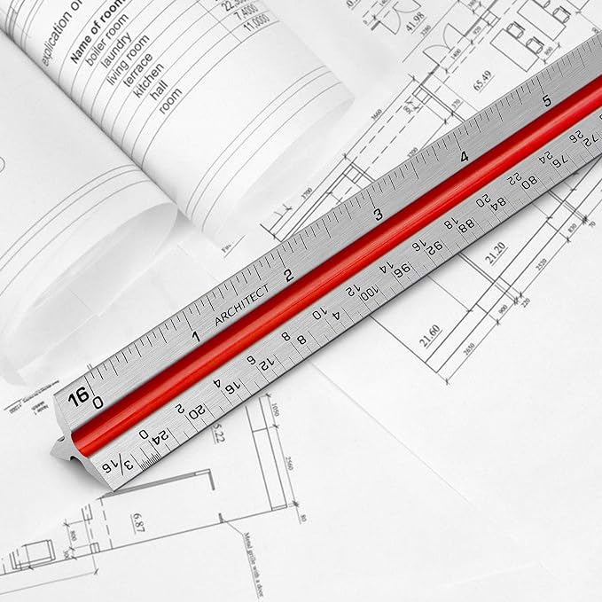 12" Architectural Scale Ruler Aluminum Architect Scale Triangular Scale Ruler - Image 5