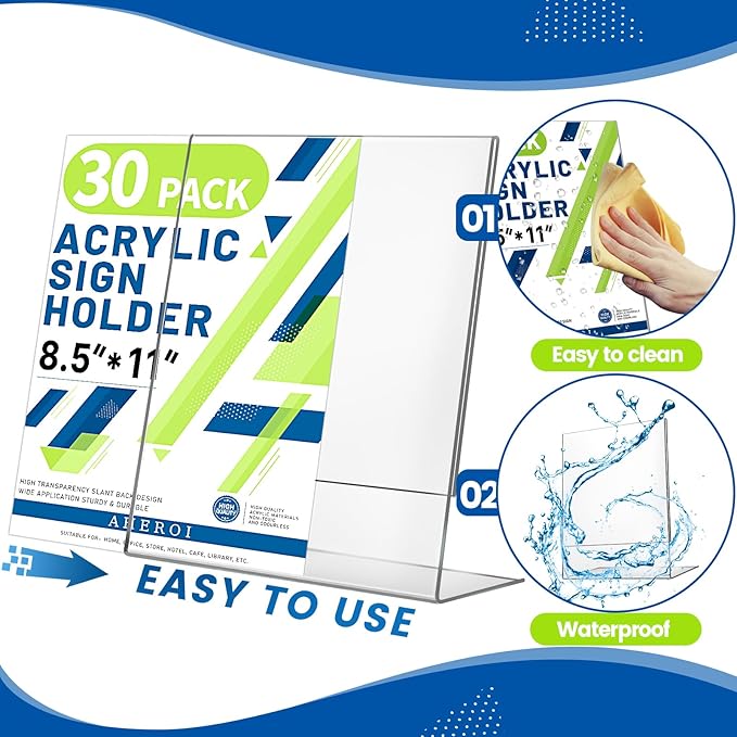 Aheroi Acrylic Sign Holder 8.5 x 11, Plastic Stands Flyer Display, Office - Image 4