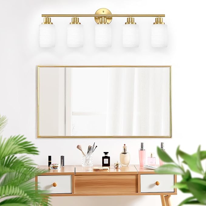 Guliaofo 5-Light Vanity Lights, Brushed Gold Bathroom Light Fixture - Image 7