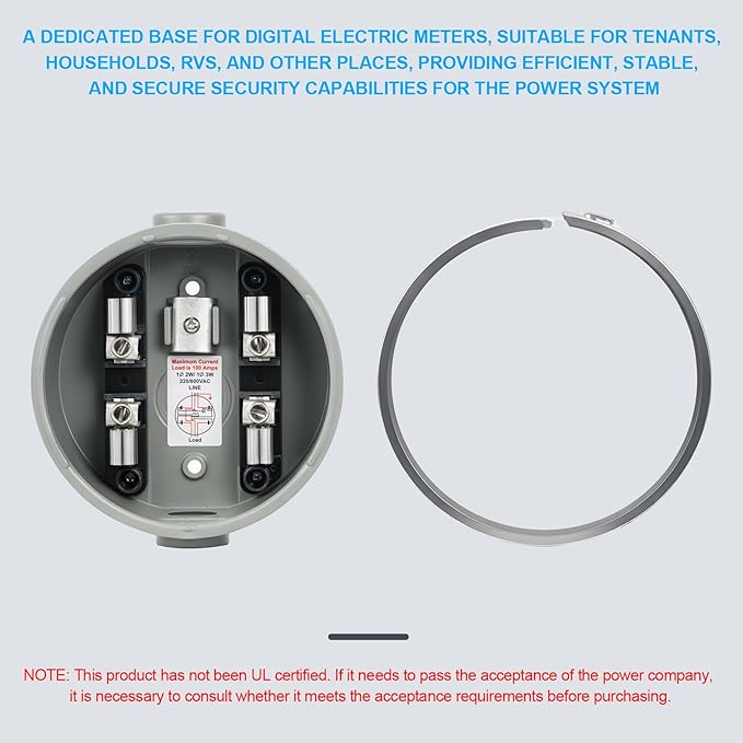 100 Amp Meter Socket, 4 Jaw Meter Base, 240V 3 Wire Ring Type, - Image 5
