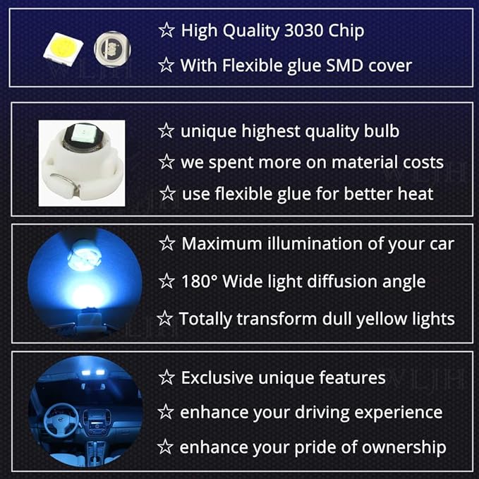 WLJH Ice Blue A/C Climate Heater Control Dash Indicator Light Switch Led Bulbs - Image 3