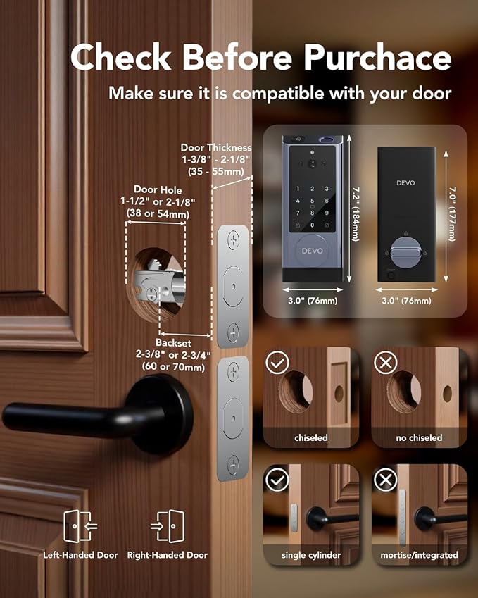 Devo G1 Video Smart Lock with Camera&Doorbell, 6-in-1 Keyless Entry Door Lock - Image 7