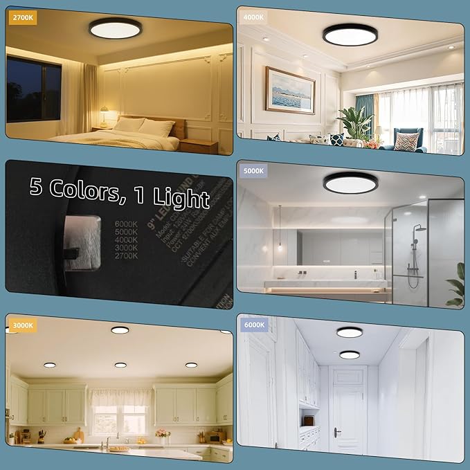 TOPELER Black Slim LED Surface Mount Ceiling Light, 9inch Dimmable Round Flat - Image 3