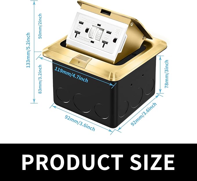 Vagueior Recessed Floor Electrical Outlet Kit, Waterproof Electrical Outlet - Image 2