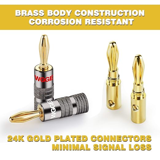 WGGE WG-029 Banana Plugs Audio Jack Connector, 24k Gold Dual Screw Lock Speaker - Image 2