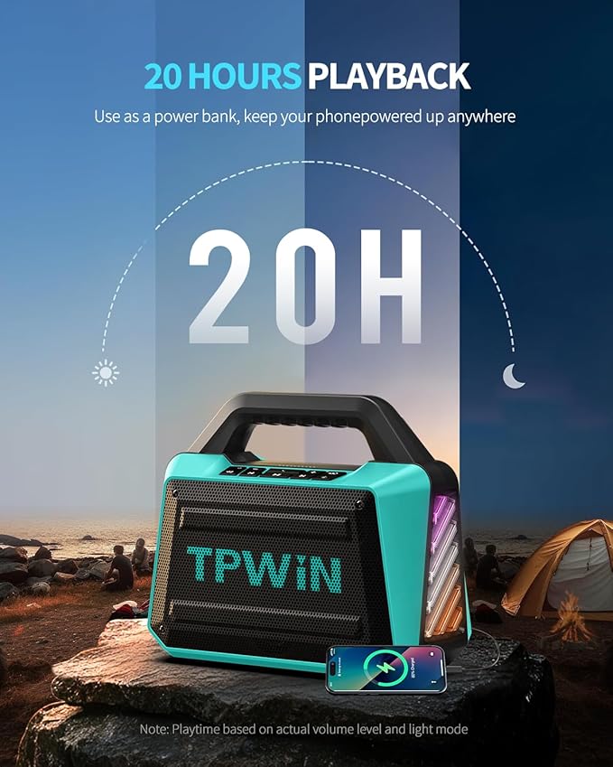 TPWIN Powerful 80W Outdoor Bluetooth Speaker: IPX6 Waterproof, 20H Playtime - Image 4