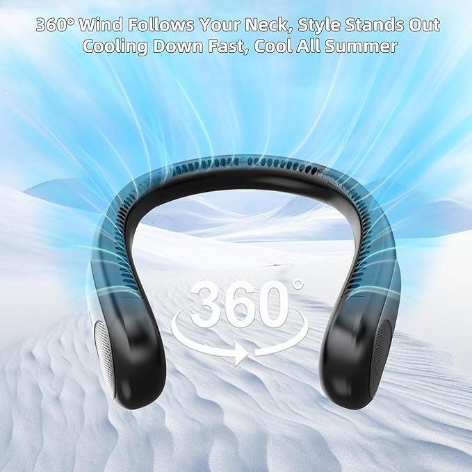Portable Neck Fan, Personal Wearable Bladeless Fan, LED Display, 6000mAh USB - Image 2