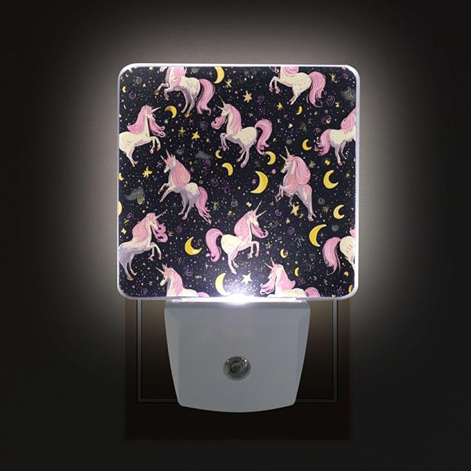 Pigsaly Led Night Light Unicorn Pink Horse Moon Night Light Plug in Wall Lamp - Image 4