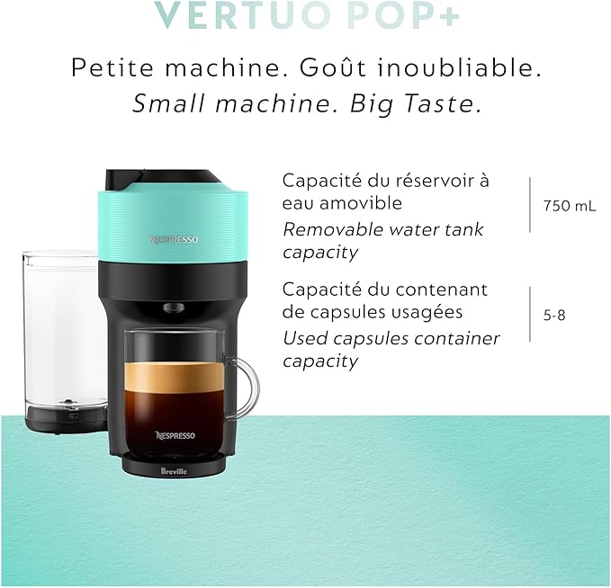 Nespresso Vertuo Pop+ Coffee and Espresso Maker by Breville, Aqua Mint - Image 7