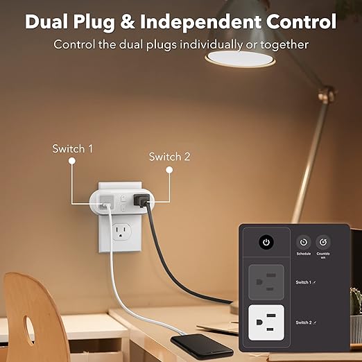 HBN Smart Plug 15A, WiFi&Bluetooth Outlet Extender Dual Socket Plugs Works - Image 4