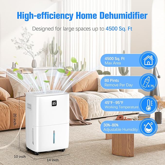 DEVERSE Max 80 Pints Energy Star Dehumidifier - Image 2
